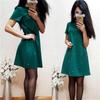 Elegant Casual O Neck Short Sleeve A-line Dress With Studded And Beaded Accents
