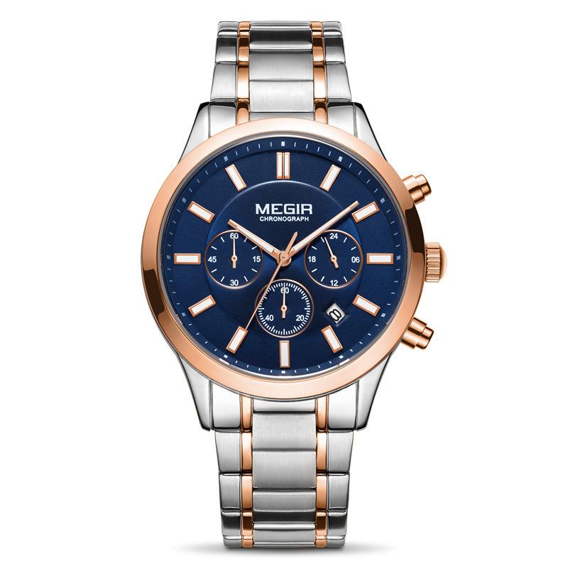 Echte Uhr, Herren Business Mode Stahlarmband Chronograph Wasserdicht Leuchtend Quarz Herrenuhr 2150