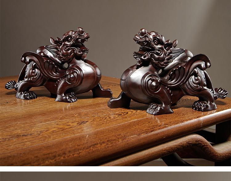 2pcs Pixiu Sculpture Solid Wood Decor Office Desktop Lucky Money Home Living Room TV Cabinet Ornaments Decor Crafts Gift