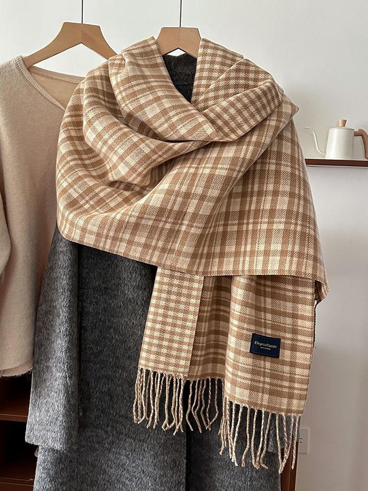 Women Elegant Classic Plaid Knitted Scarf Headscarf Lady Men Casual Tassel Scarve Mujer Foulard Wrap Shawl Unisex Winter New