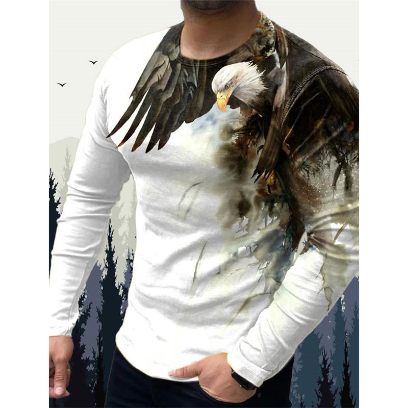 3D Printed Wolf Eagle T Shirt For Men Vintage Animal Pattern Tees Spring Autumn Long Sleeves O-Neck Tops Loose Street T-Shirts