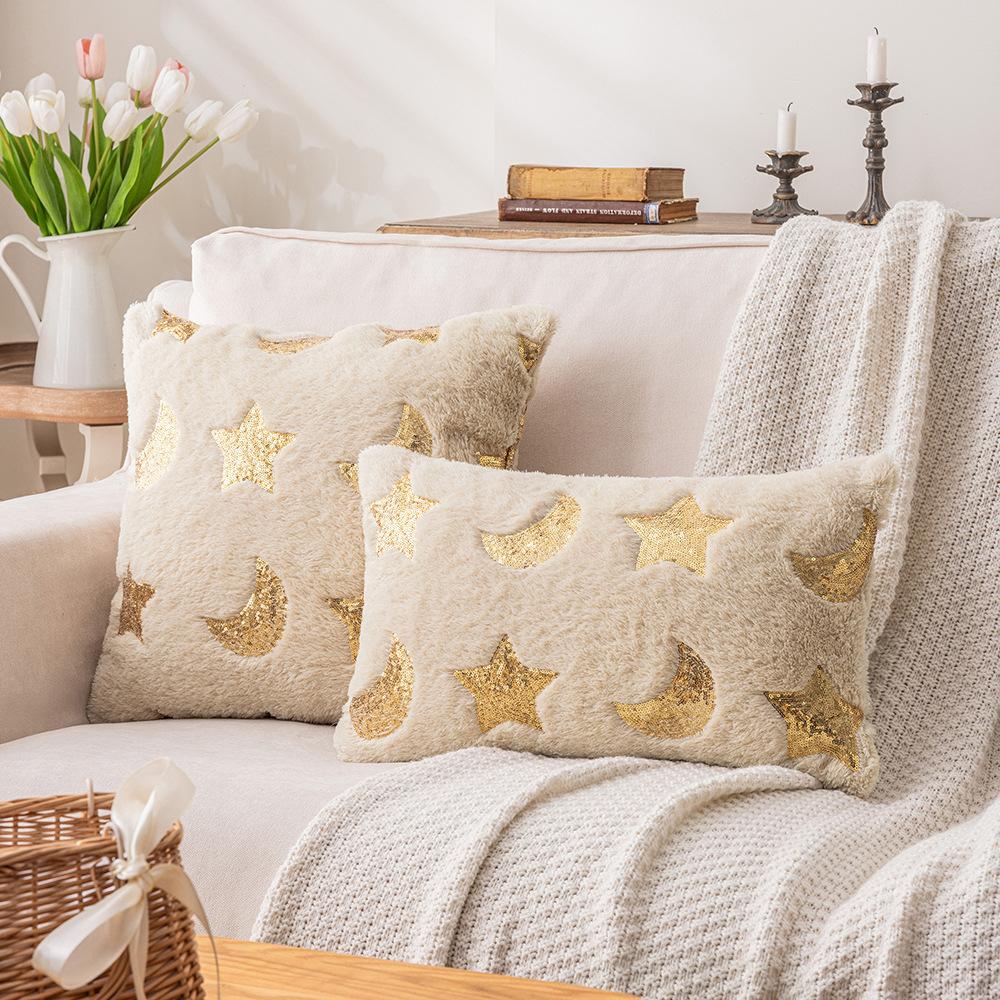 Star Plush Pillowcase Ins Style Soft Plush Living Room Sofa Pillow Cushion Waist Pillow Moon Festival Decoration