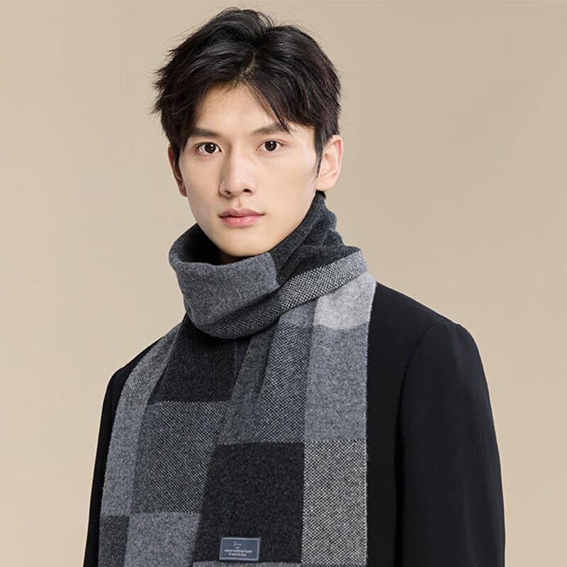 JIUMU Men's Pure Wool Plaid Scarf WY169