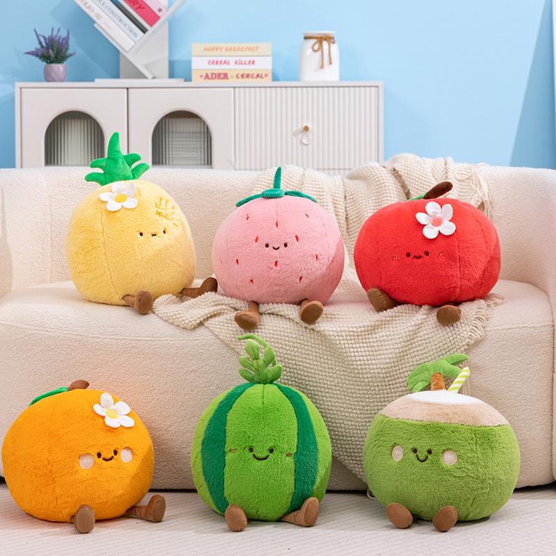 30cm Cartoon Round Fruit Plush Doll Pillow Watermelon Apple Strawberry Orange Pineapple Coconut Plush Toy Home Bedroom Decor Designed for Children's