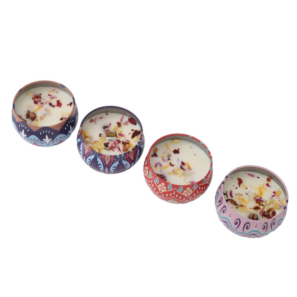 4pcs Long Lasting Aroma Aromatherapy Candle Set Dried Flower Scented Candle for Yoga Meditation Blue Box