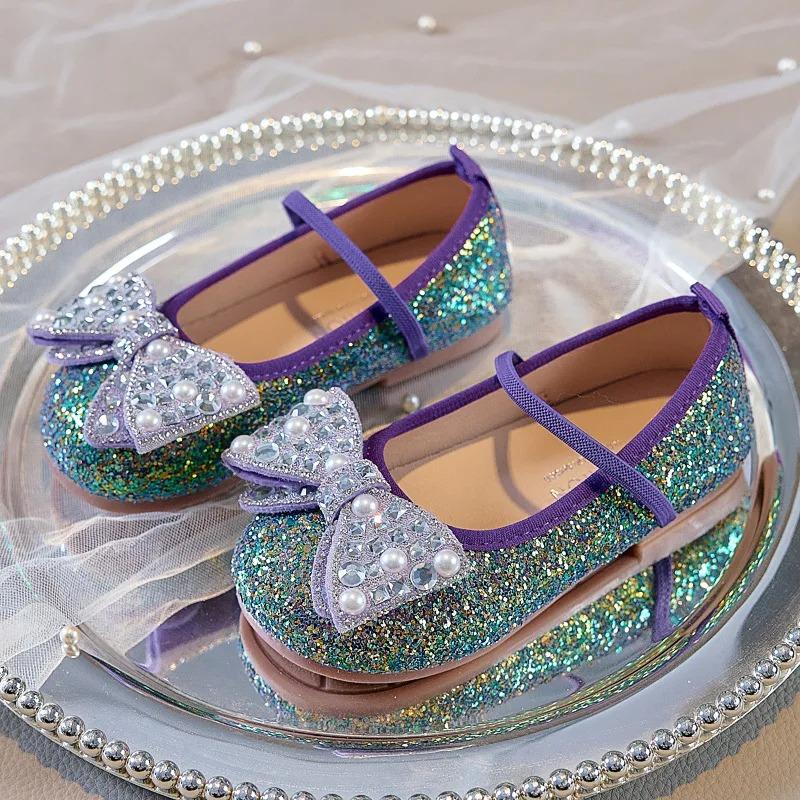 Loafer Kind Weiche Sohle Tanzparty Prinzessin Schuhe Meerjungfrau Lila Glitzer Ballettschuhe Kinder Mädchen