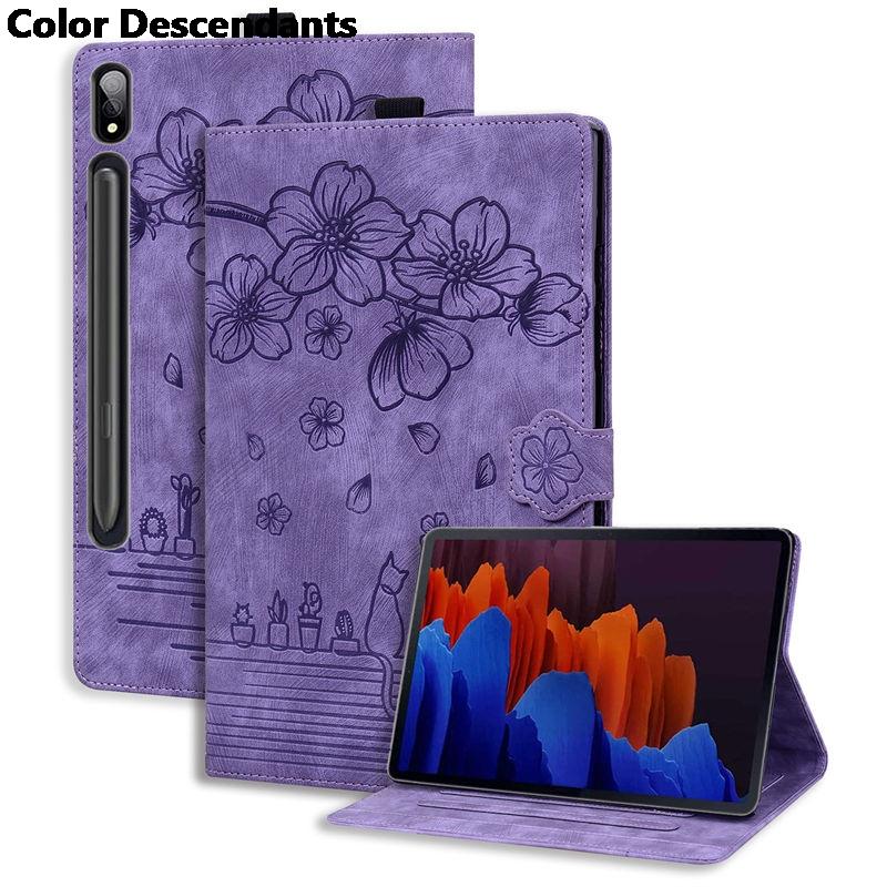 

For Samsung Galaxy Tab S8 5G S7 11.0 inch Case Cover SM-X700 SM-X706B SM-T870 SM-T875 Funda Embossed Flip Stand Coque Capa S8 11.0 SM-X700 X706 фіолетовий