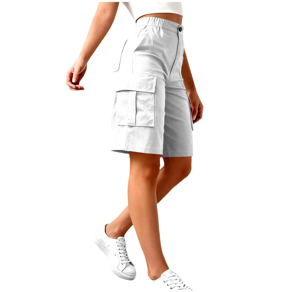 Cargo Shorts For Women Knee Length Casual Shorts Elastic Waist Hiking Workout Travel Shorts