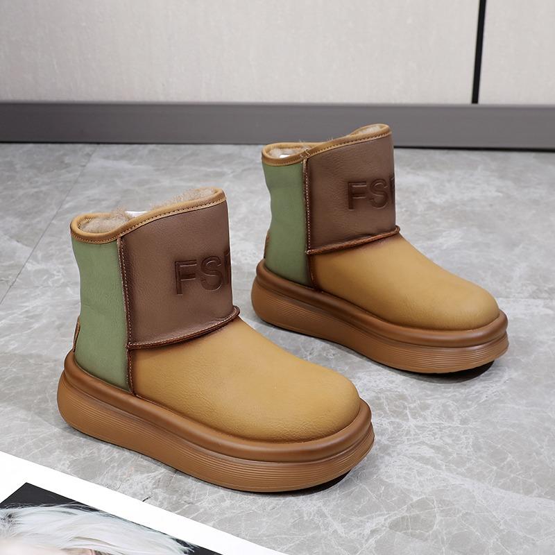 

Leather snow boots women s winter new fashionable retro waterproof and non-slip thick-soled piled thickened cotton shoes 40
