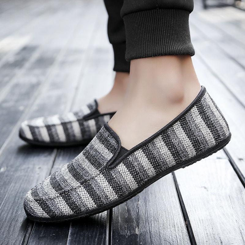 Fashion Sneakers Canvas Stripe Slip-on Flat Male Shoe Summer Classic Original Fashion 2025 Retro Designer Luxury Sale Men's Casual Shoes