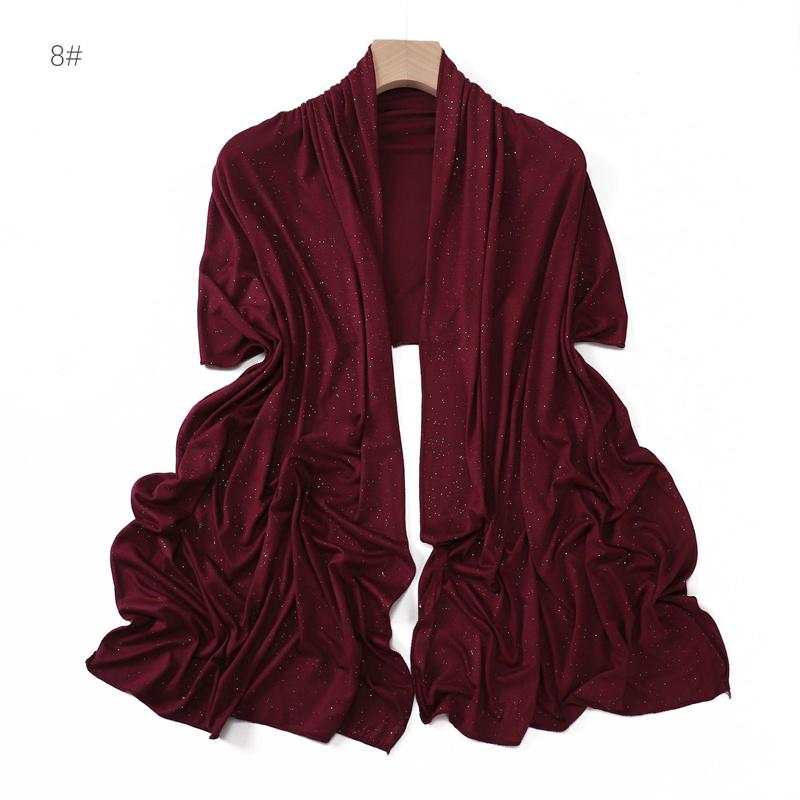 Plain Glitter Shimmer Modal Jersey Hijab Shawl Winter Elastic Muslim Ramadan Scarf Maxi Wrap Snood Stole Foulards Sjaal 175*55Cm