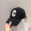 Women's Winter Lamb Wool Baseball Cap with Embroidered 'C', Duckbill Brim, Korean Style