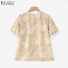 ZANZEA Women Summer Round Neck Casual Short Sleeve Print Blouse