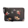 Corner Zip 16 Flower Print Leather Mahjong Bag Coin Purse Wrist Clutch Small Women Black