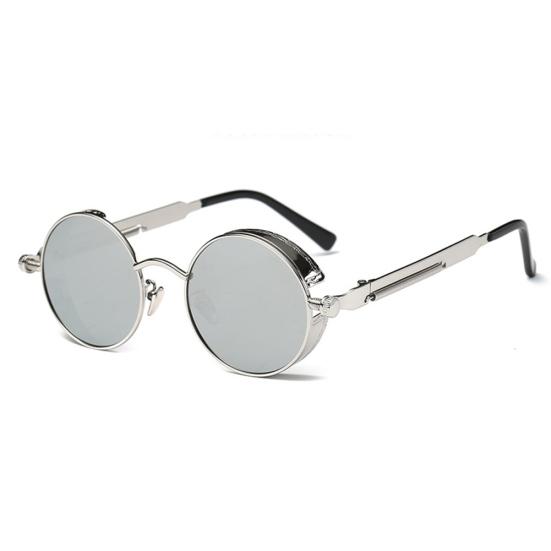 Herren Damen Retro Vintage Brille Steampunk Rund Metall UV400 Brillen Sonnenbrille
