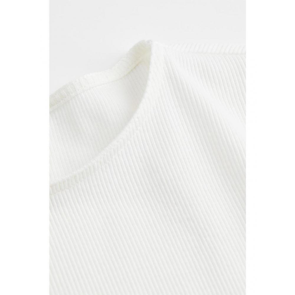 H M Ribbed Crop Top wHite 0993759002