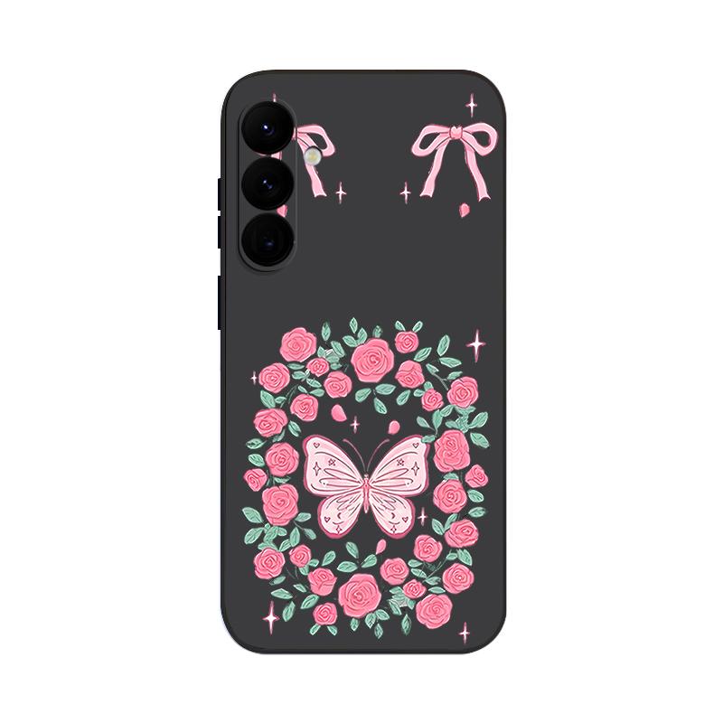 Vintage Flower Butterfly Case For Samsung Galaxy A56 A17 A26 A16 A36 A55 A54 A53 A15 S24 S25 FE S25 S22 S23 Ultra Plus Lanyard Soft Cover