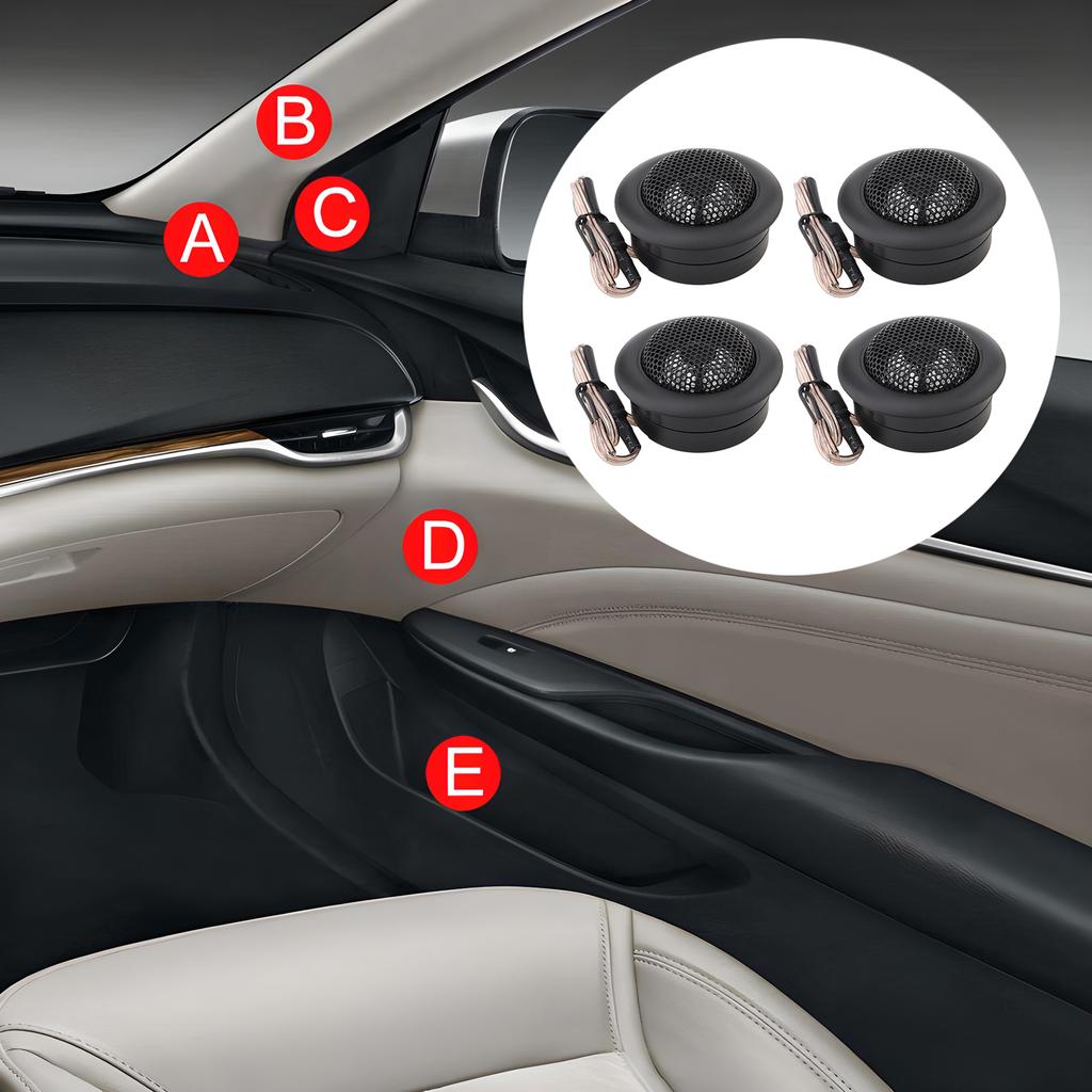 4pcs 800W High Efficiency 25mm Mini Dome Tweeter Speakers for Car Audio System with Spare Casing Black High Frequency