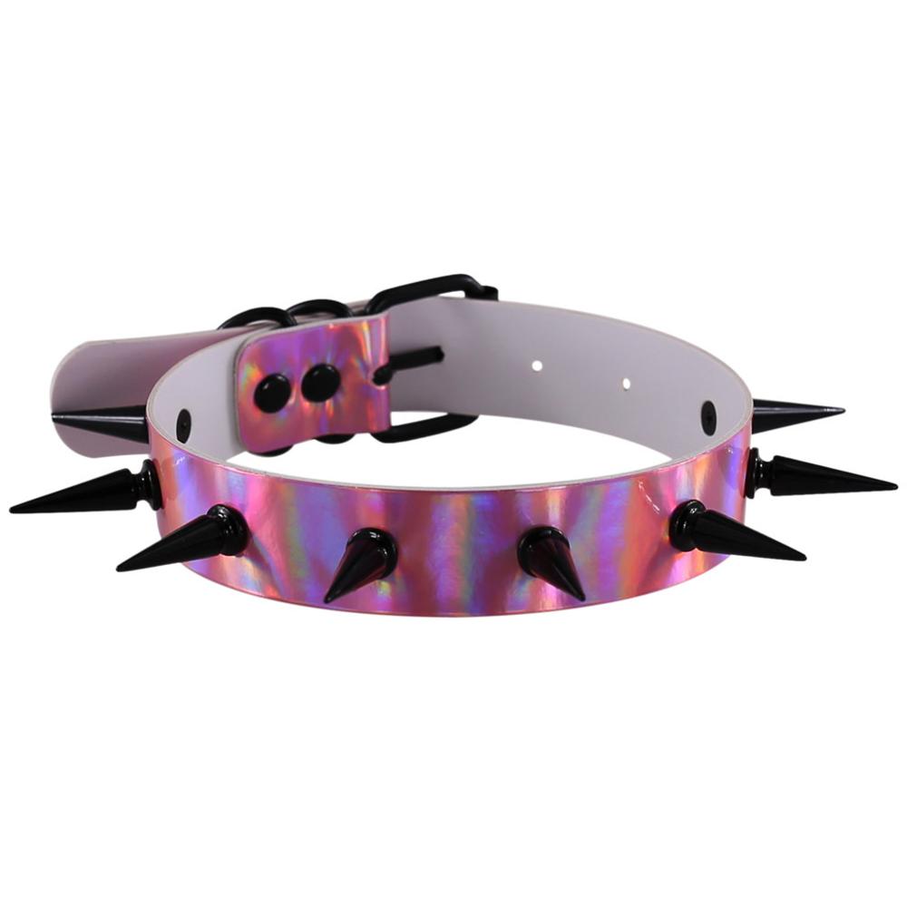 Holographic Spiked Choker Rave Festival Fashion Choker Holo Hologram Collar Pastelgoth Rainbow Jewelry