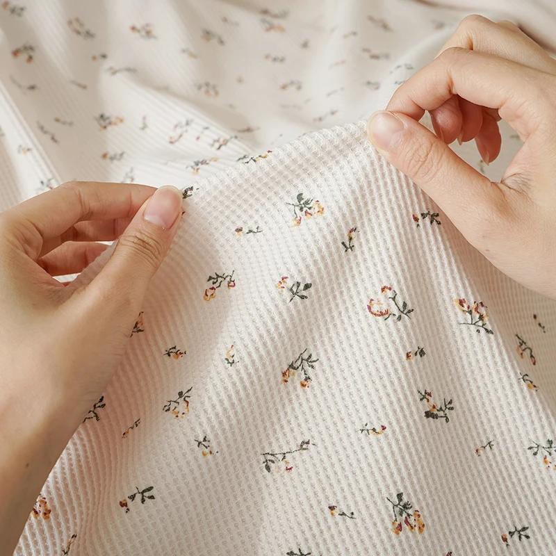 45x160cm Floral Waffle Knitted Fabric Soft Breathable for Dresses Home Wear T-shirt Kids Children's Clothing Handmade DIY Fabric