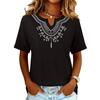Cotton And Linen Embroidered Shirt V-Neck Color Women's Artistic Loose Fitting Short Sleeved Summer