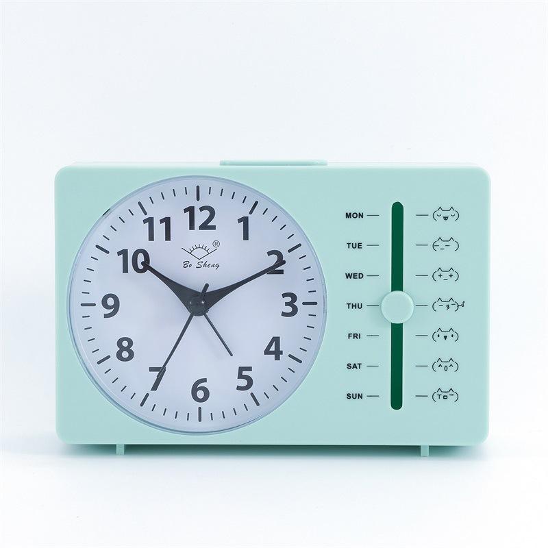 

Small Alarm Clock Week Alarm Clock Square Quartz Table Clock Scanning Silent Pointer Clock Student Clock