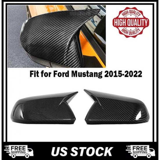 Carbon Fiber Rearview Side Mirror Cover Caps Horn Style Fits 15-21 Ford Mustang