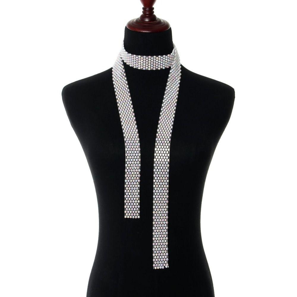 1.3M Long Shiny Rhinestones Tie Sparkling Crystal Necktie Collar Choker Necklace  Jewelry Collar