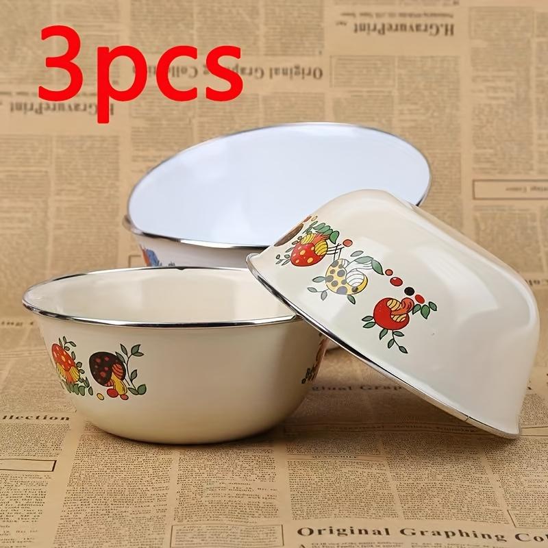 Vintage Floral Enamel Bowls Sturdy Round Freshness Preservation Bowl for Fruits, Vegetables, Salads, and Dry Food