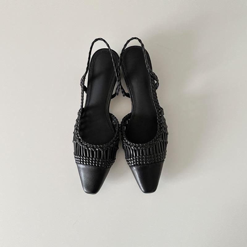 

Версия из овчины~ плетеная полая темпераментная сумка сандалии на голову женские с задним ремешком с острым носком на толстом каблуке крутые шлепанцы 35