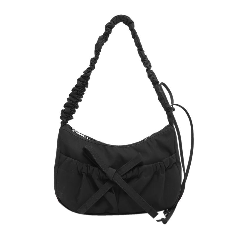 Women Casual Underarm Bag with Ruched Drawstring Strap Bow Ladies Outdoor Bag