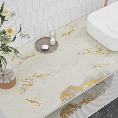 VEELIKE Marble-Look Wallpaper Stickers, Thick, Waterproof, Heat-Resistant, Milky White, Matte, Peelable, Self-Adhesive, 40x300cm, Interior Accent, Wal