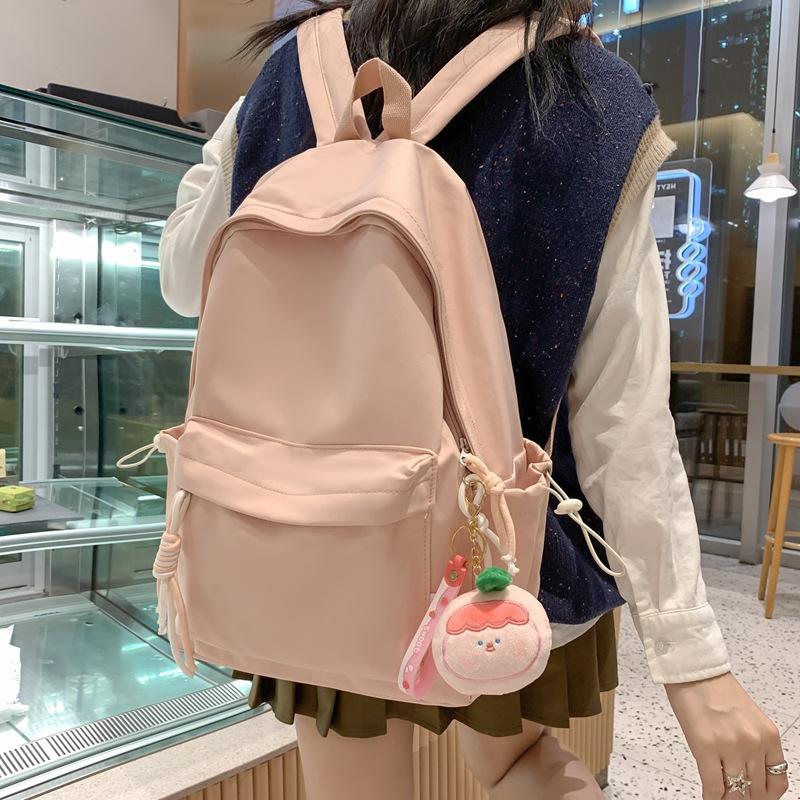 Small Fresh Solid Color Simple Student Schoolbag Art Soft Sister Large Capacity Primary School Students Junior High School Backpack