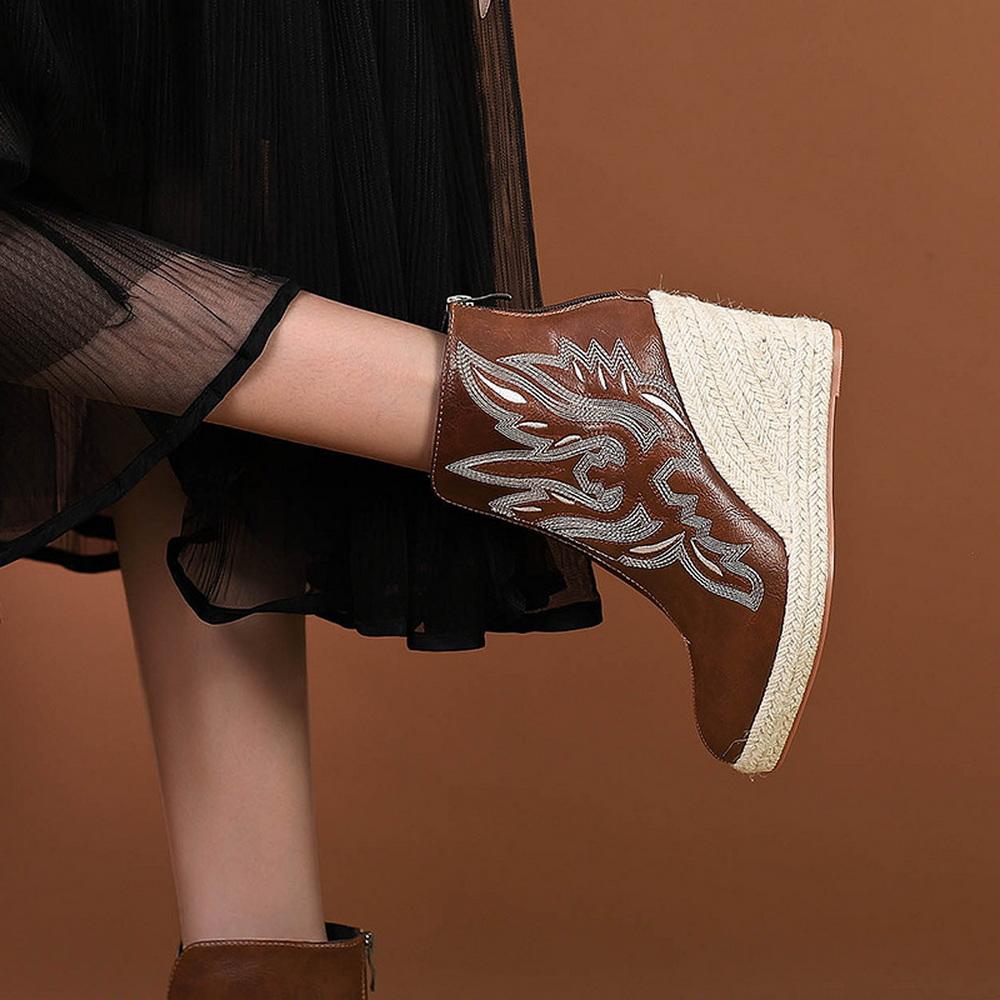 Fashion FHC New 10cm Wedges High Heels Women Amkle Boots,Platform Short Botas,Woven Hemp Sole,Autumn/Winter Shoes,Black,Brown,Dropship