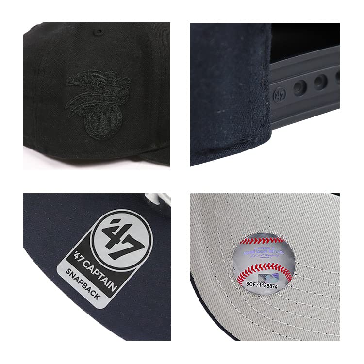 47 Cap MLB Sure Shot Captain Hat Forty Seven Snapback Major League American League Yankees Solid All Black Black Men's Women's [Item]