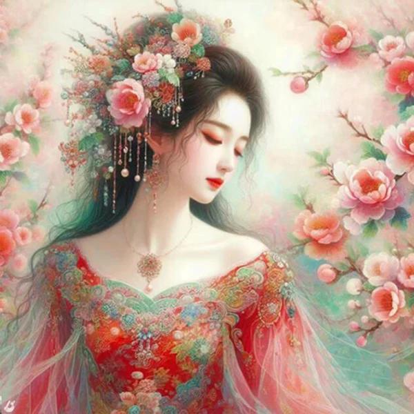Flower Fairy 5D DIY Diamond Painting Pink Plum Blossom Woman Landscape 5D Cross Stitch Mosaic Embroidery 2024 Home Decor J3977