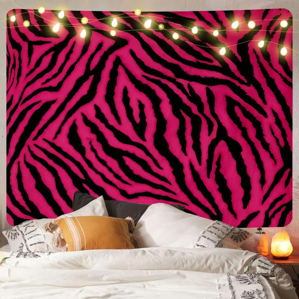 1pc Zebra Print Tapestry Polyester 2D Print Neon Pink Animal Pattern Decor AllSeason for Living Room Bedroom Wall Art