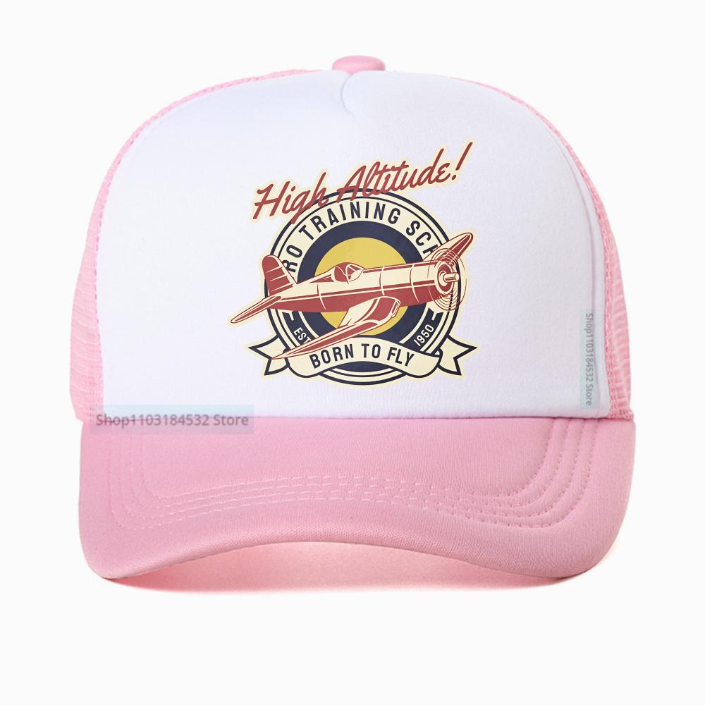 Lustige Höhenlage GEBOREN ZUM FLIEGEN Vintage Flugzeug Baseballkappe Unisex Harajuku Sommer Mode Netz Atmungsaktiv Truckerhut