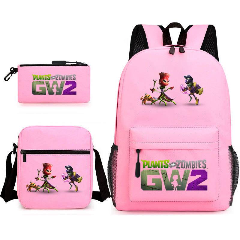 Large Capacity Schoolbag with Shoulder Strap; Student Three-piece Pencil Case Set