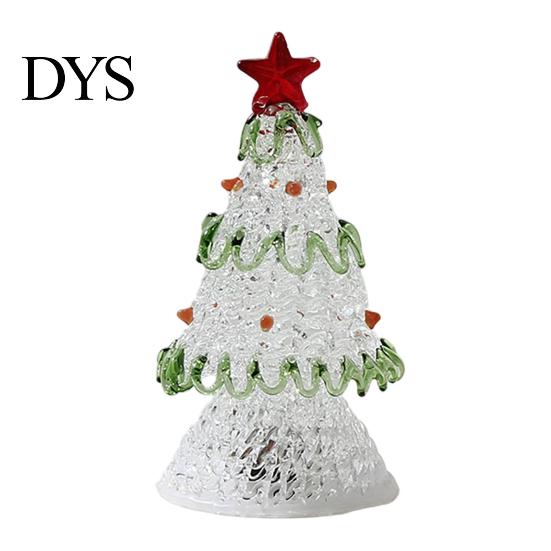 Clear Glass Tree with Gold Star Handmade Christmas Lighted Figurine, Mini Luminous Xmas Ornament for Office Desk Night Light, Art Tabletop Holiday