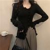 Asymmetric Long Sleeve Top Knit Base Layer for Women Autumn Thin Slim Fit Short Split Inner Wear Hot Girl Top