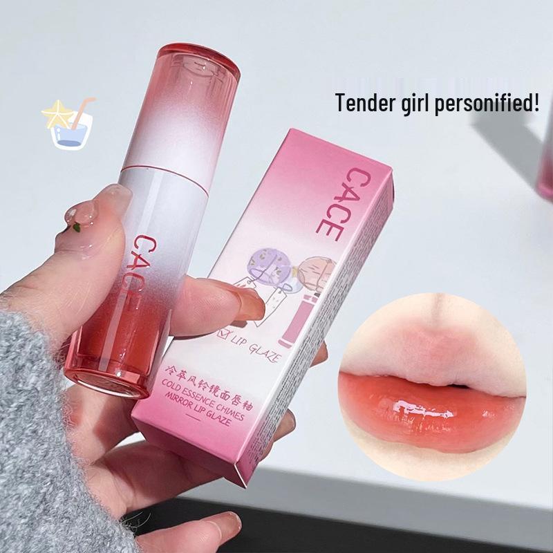 CACE Moisturizing Pink Plump Lips Lip Gloss: Cold Brew Wind Chime Mirror Finish, Watery Light, Non-Sticky.