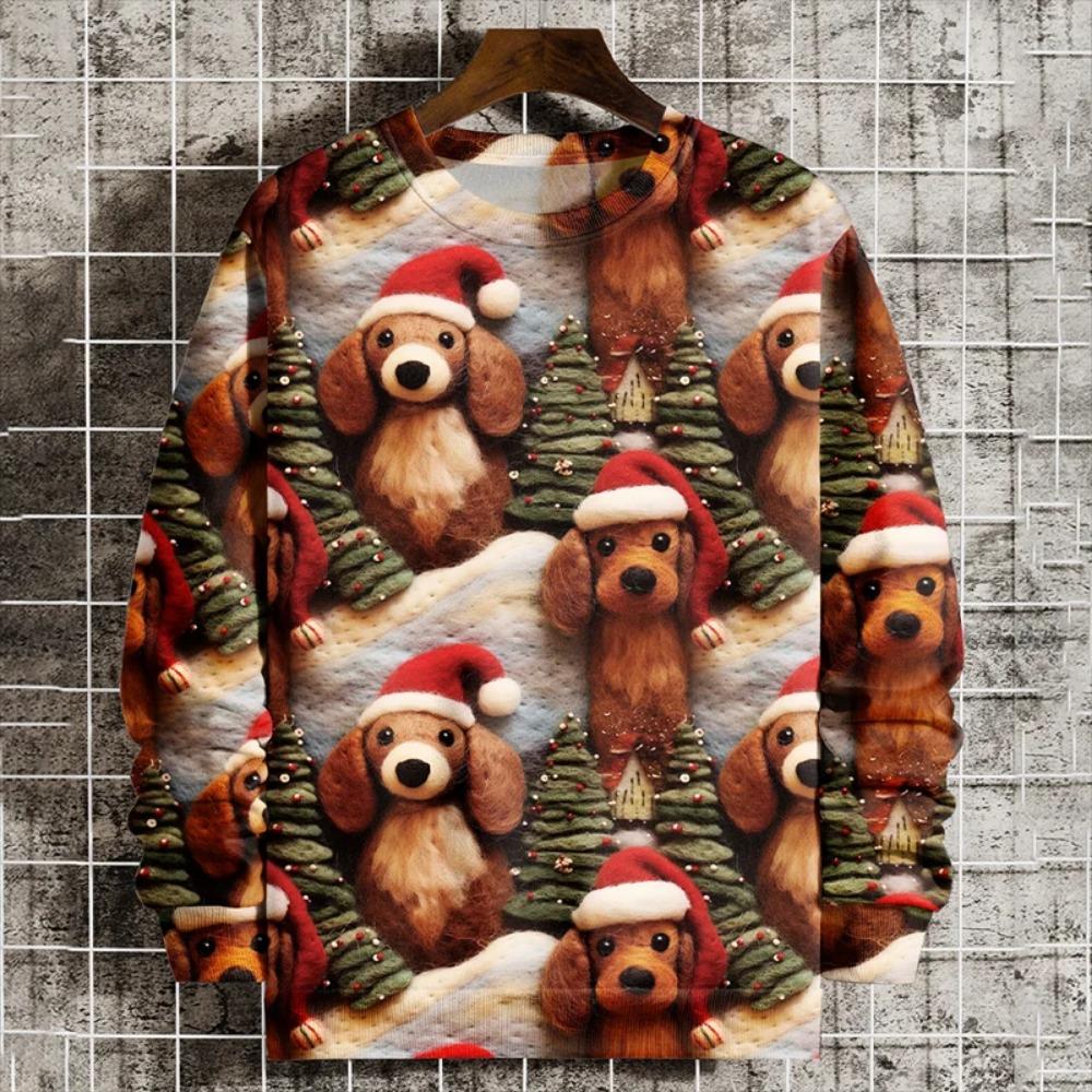 Christmas Element Pattern Men's Sweatshirt Santa Claus 3D Print Pullover Autumn Women Crew Neck Hoodie Long Sleeve Kids Tops