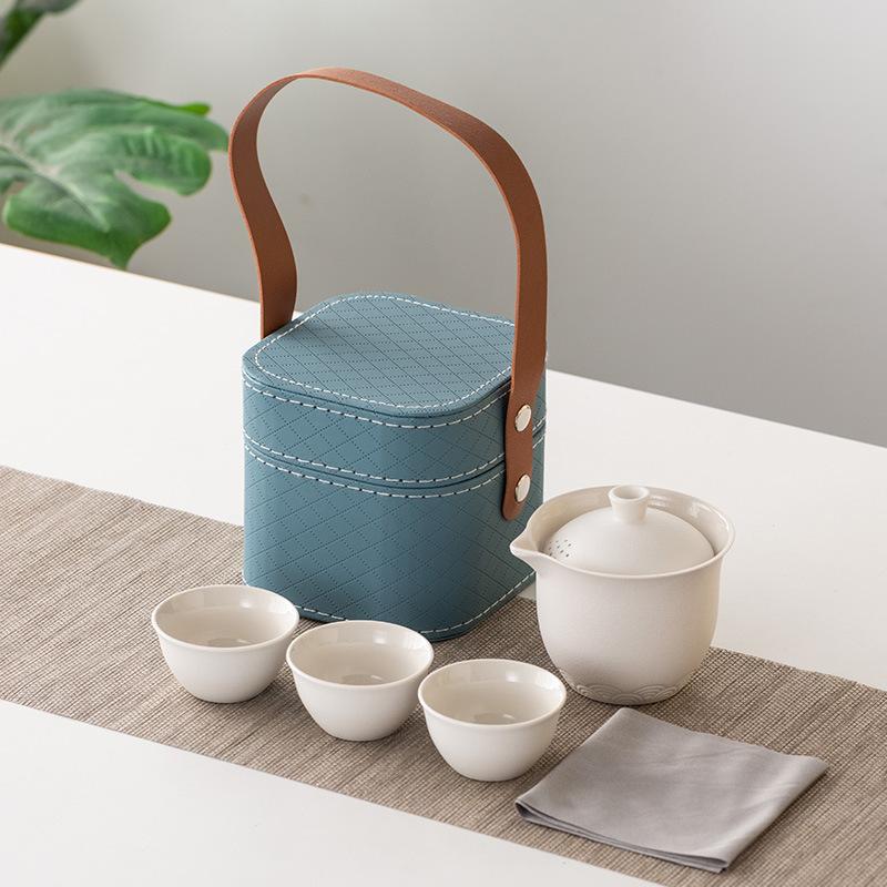Business Gifts Travel Tea Set Kuaike Cup One Pot Three Cups Portable Cover Bowl Small Set Outdoor High-end Kung Fu Set