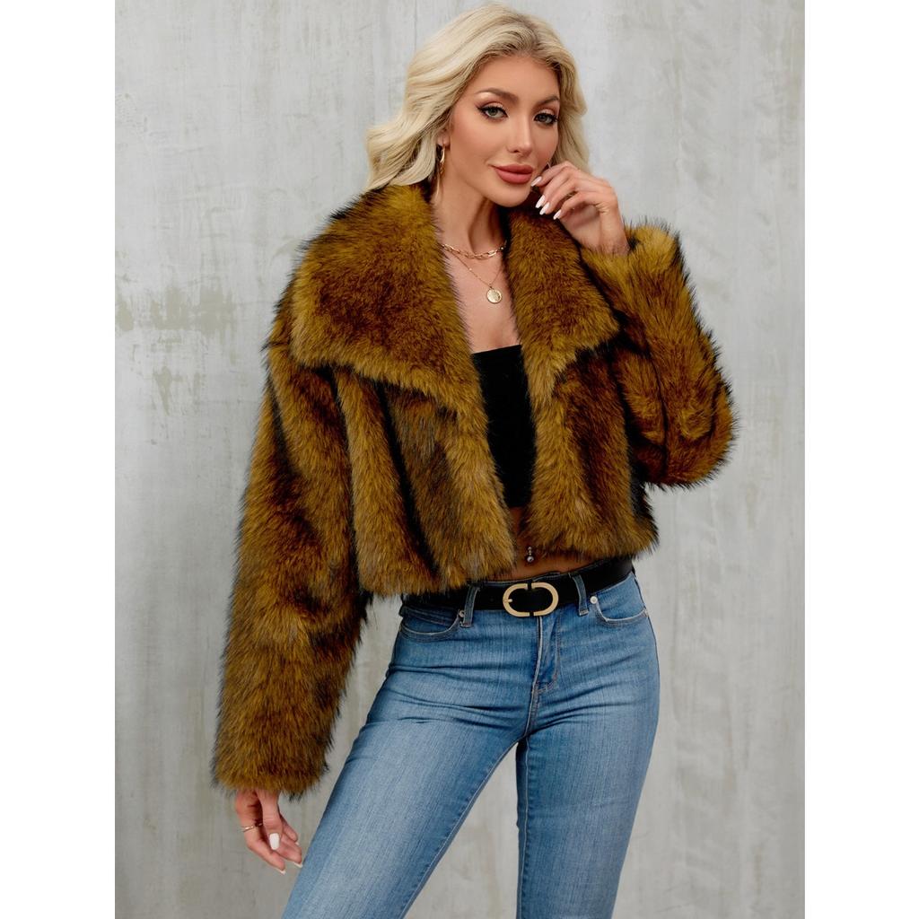 Women's Autumn and Winter New Imitation Fur Jacket Top, Women's Artificial Fur Short Plush Jacket