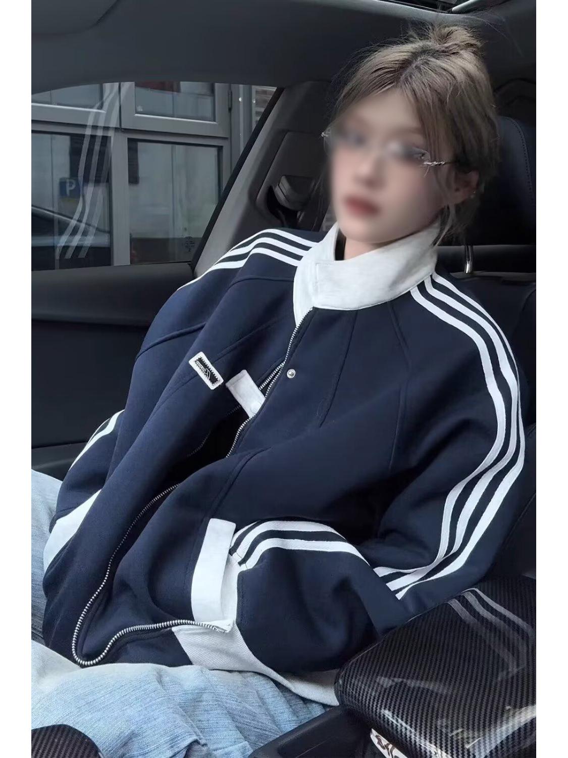 Men s Autumn Slim Fit Stand-Collar Three-Stripes Embroidered Baseball Jacket 3XL