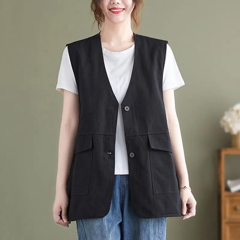 Dámská vesta Bavlněná bez rukávů Tílka Jednobarevná Nadměrná Ležérní V-výstřih Vesta Bunda