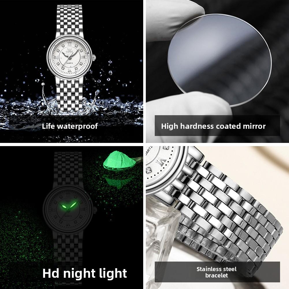 OPK Brand Couple Luminous Diamond Scale Exquisite Men's and Women's Trend Quartz Watch Women's Leisure Steel Belt Waterproof Watch