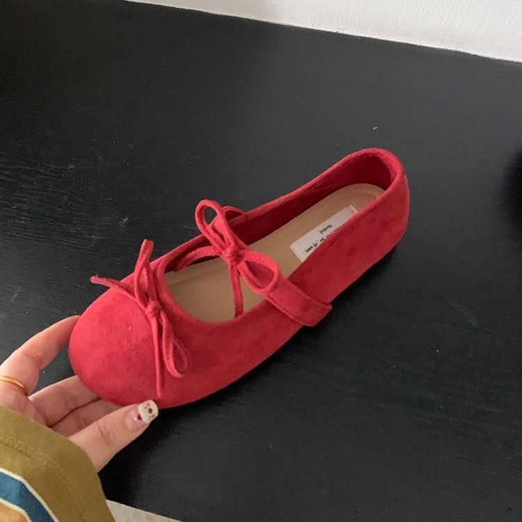 Evening Wind Shoes Flat Shoes Ballet Shoes French Bow Mary Jane Shoes Early Spring Women's Shoes with Skirts Soft-soled Single Shoes