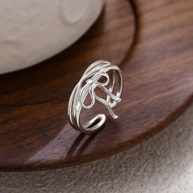 Bow Ring, Female Gentle and Sweet Open Ring Niche Design Index Finger Ring Gift for Girlfriend